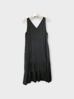 Saks Fifth Avenue Linen Midi Dress Size L Black